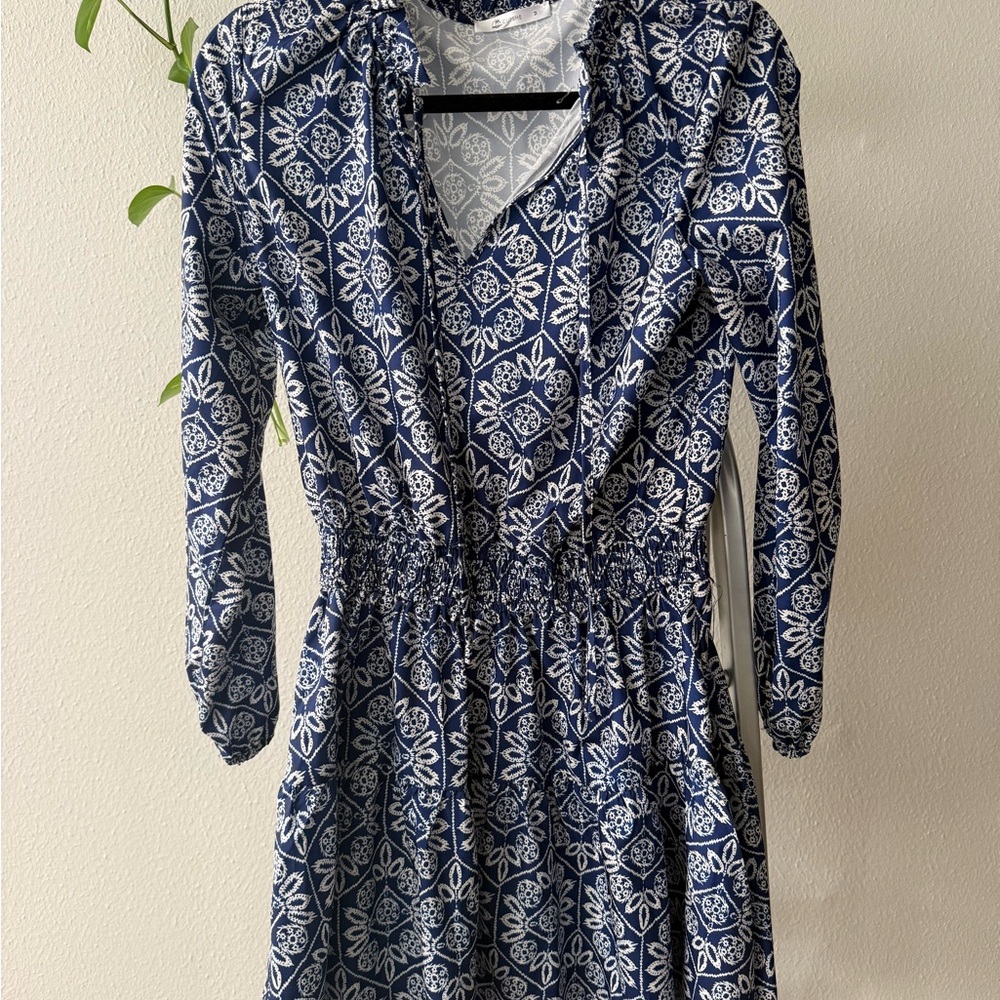 Cupshe Navy and White Printed Long Sleeve Dress